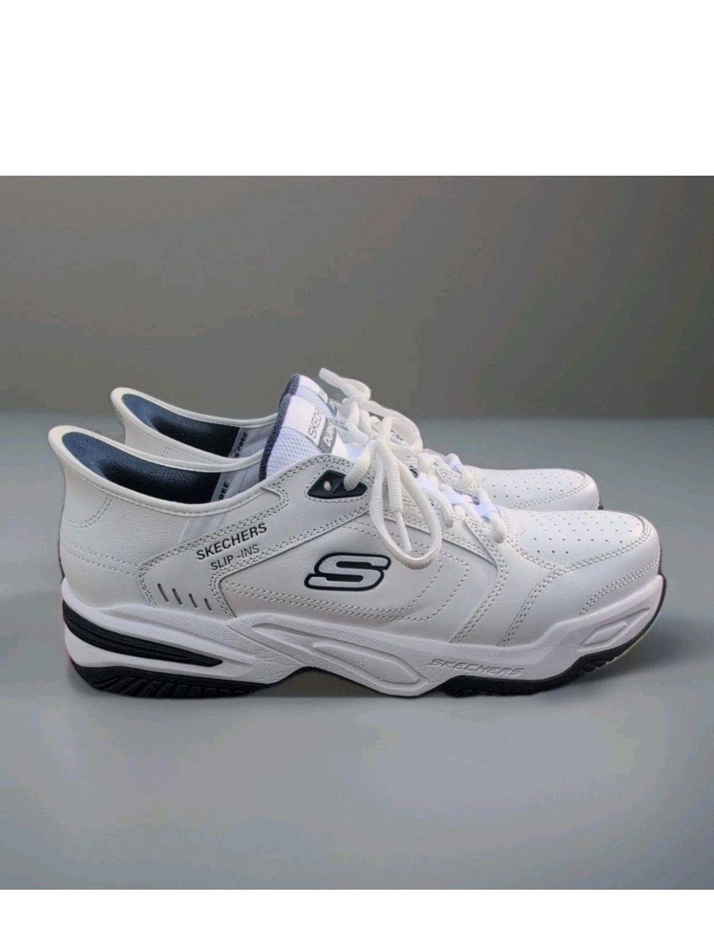 Skechers Sneakers Mens 13 White Blue Durham Delvor Slip Ins Relaxed Dad Shoes - Picture 8 of 14